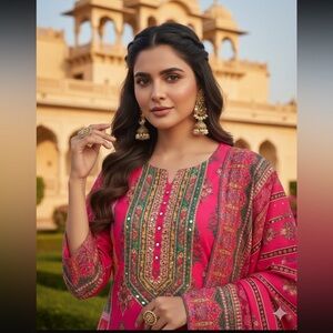 Designer Vibrant Pink  featuring intricate Embroidered Mirror work Salwar set